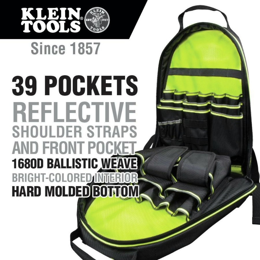 Tool Storage Klein Tools | Klein Tools 55597 Tradesman Pro 39 Pocket Tool Bag Backpack - Hi-Viz