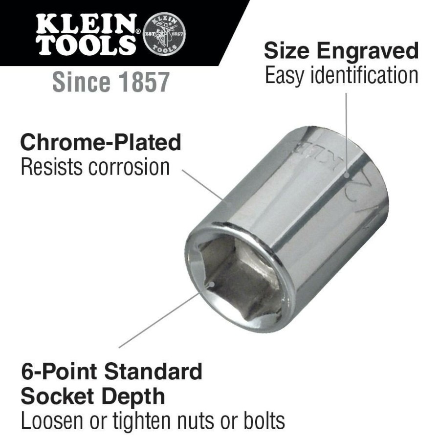 Power Tool Accessories Klein Tools Sockets | Klein Tools 65605 1/4 In. Drive 11/32 In. Standard 6-Point Socket