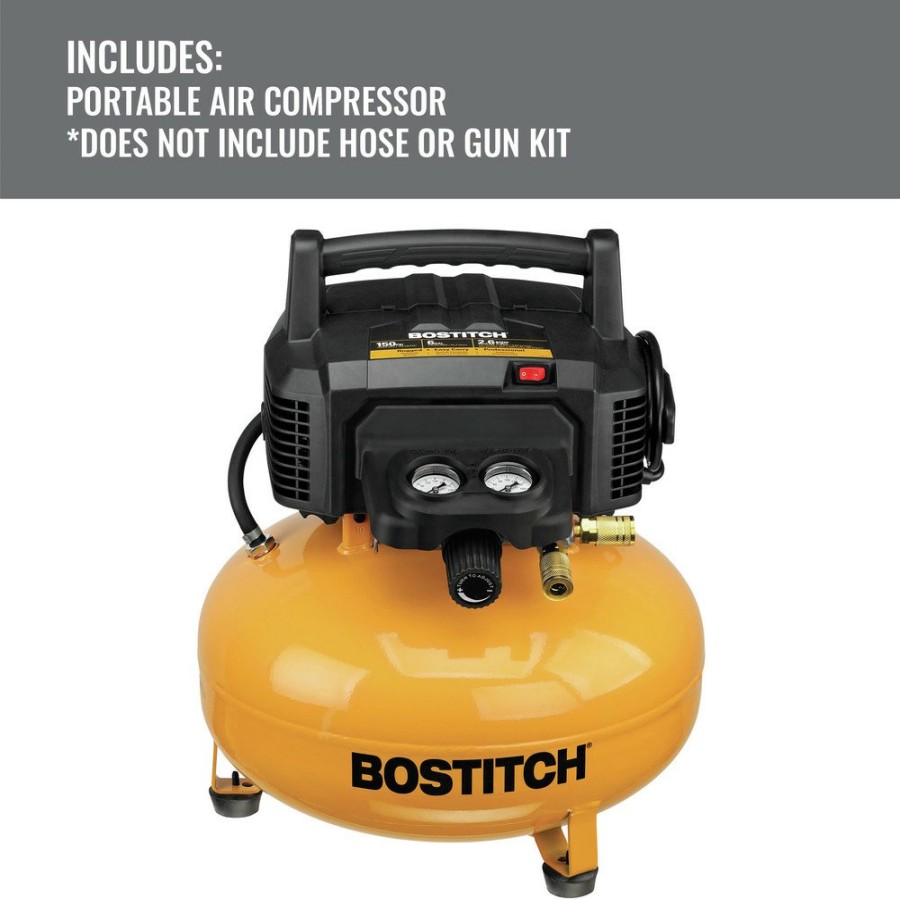 Air Tools And Equipment Bostitch Portable Air Compressors | Bostitch Btfp02012 0.8 Hp 6 Gallon Oil-Free Pancake Air Compressor