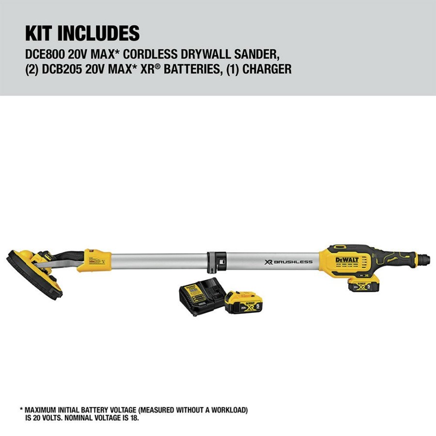 Power Tools Dewalt Drywall Sanders | Dewalt Dce800P2 20V Max Brushless Lithium-Ion Cordless Drywall Sander Kit (5 Ah)