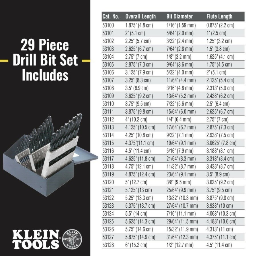 Power Tool Accessories Klein Tools Bits And Bit Sets | Klein Tools 53000 29-Piece Regular-Point Drill Bit Set