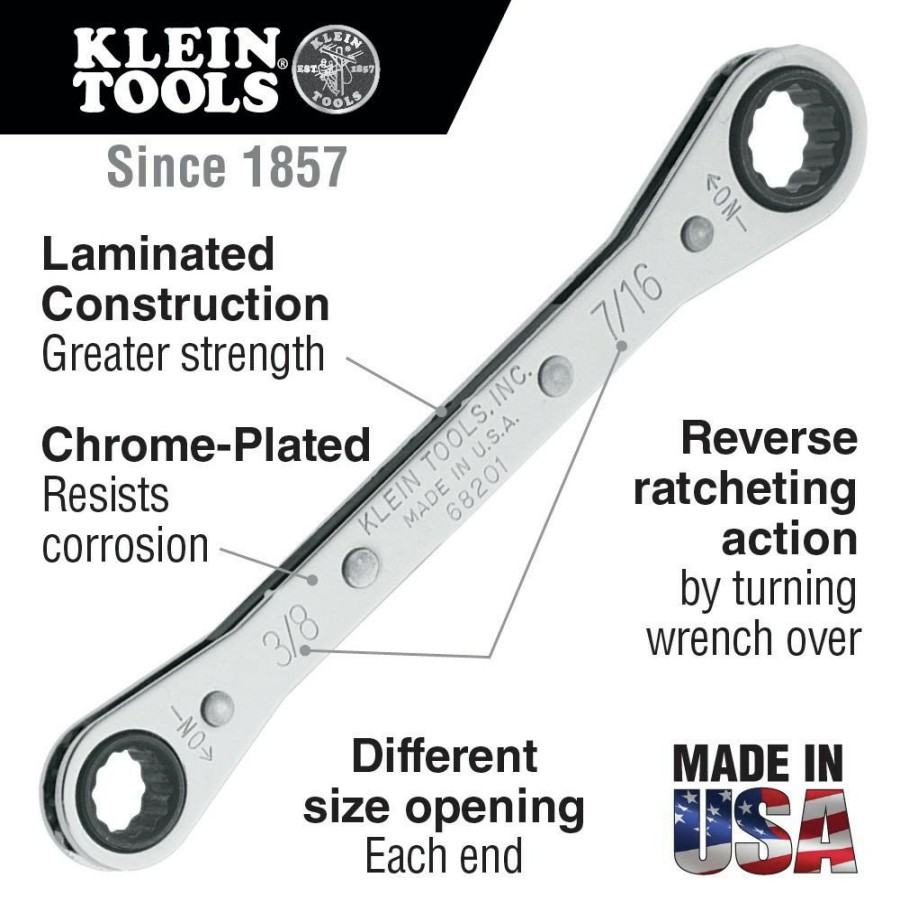 Hand Tools Klein Tools Ratcheting Wrench Sets | Klein Tools 68222 7-Piece Ratcheting Box Wrench Set