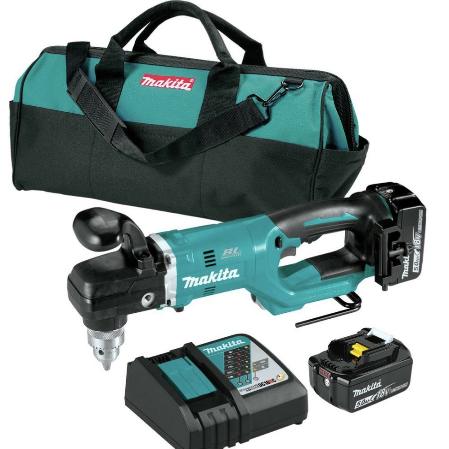 Power Tools Makita Right Angle Drills | Makita Xad05T 18V Lxt Brushless Lithium-Ion 1/2 In. Cordless Right Angle Drill Kit With 2 Batteries (5 Ah)