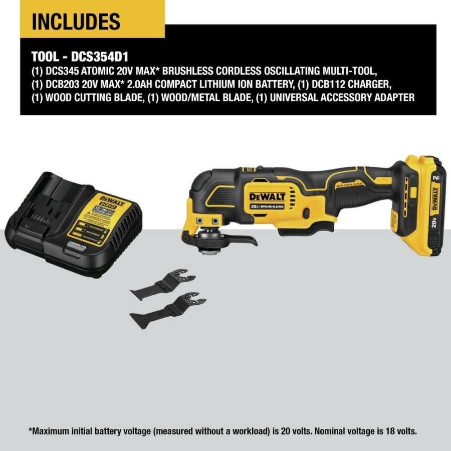 Power Tools Dewalt Oscillating Tools | Dewalt Dcs354D1 20V Max Atomic Brushless Lithium-Ion Cordless Oscillating Multi-Tool Kit (2 Ah)