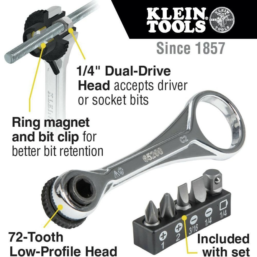 Hand Tools Klein Tools Socket Sets | Klein Tools 65200 5-Piece Slim Profile Mini Ratchet Set