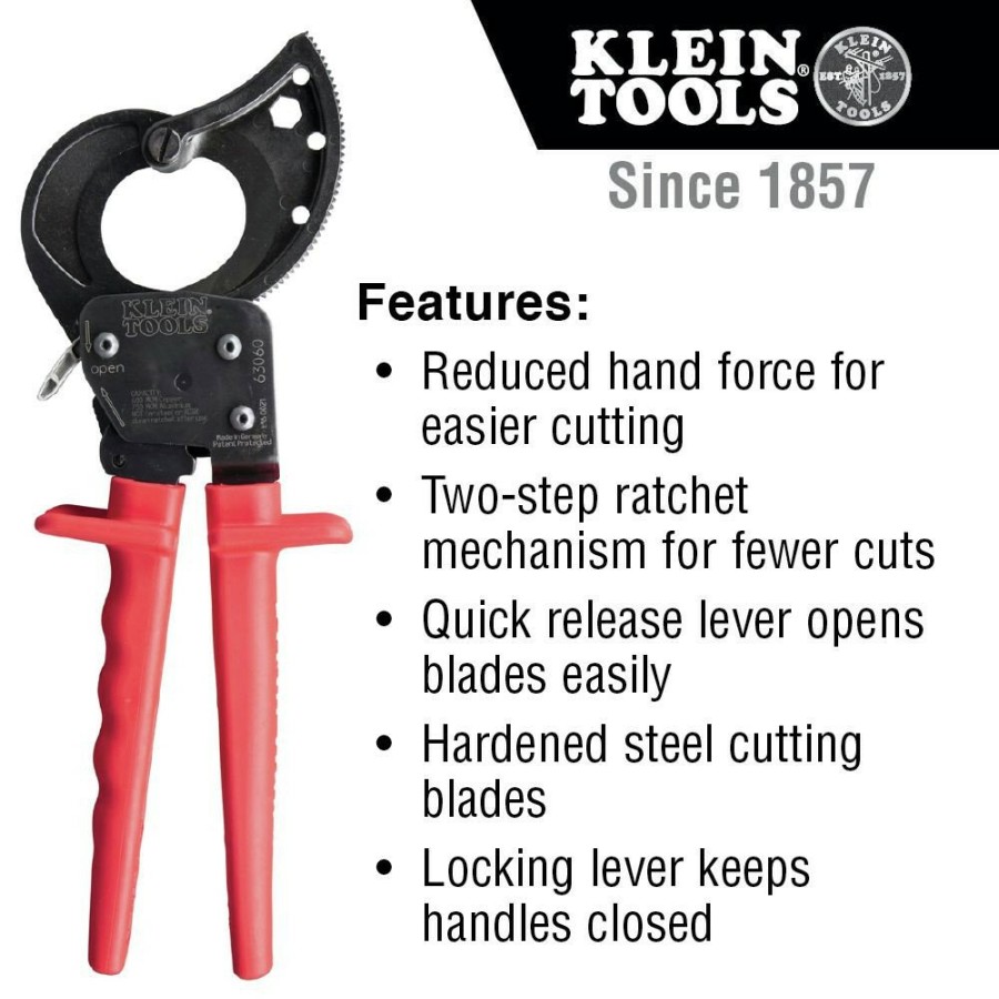 Hand Tools Klein Tools Bolt Cutters | Klein Tools 63060 Ratcheting Cable Cutter