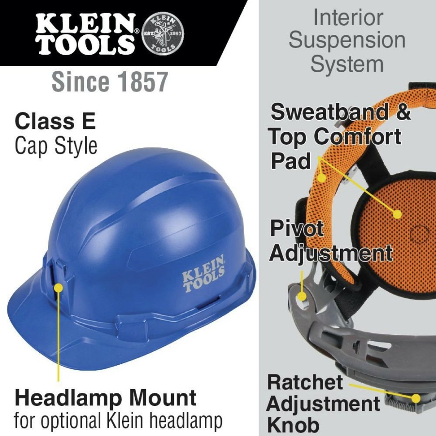 Safety Equipment Klein Tools Hard Hats | Klein Tools 60248 Non-Vented Cap Style Hard Hat - Blue