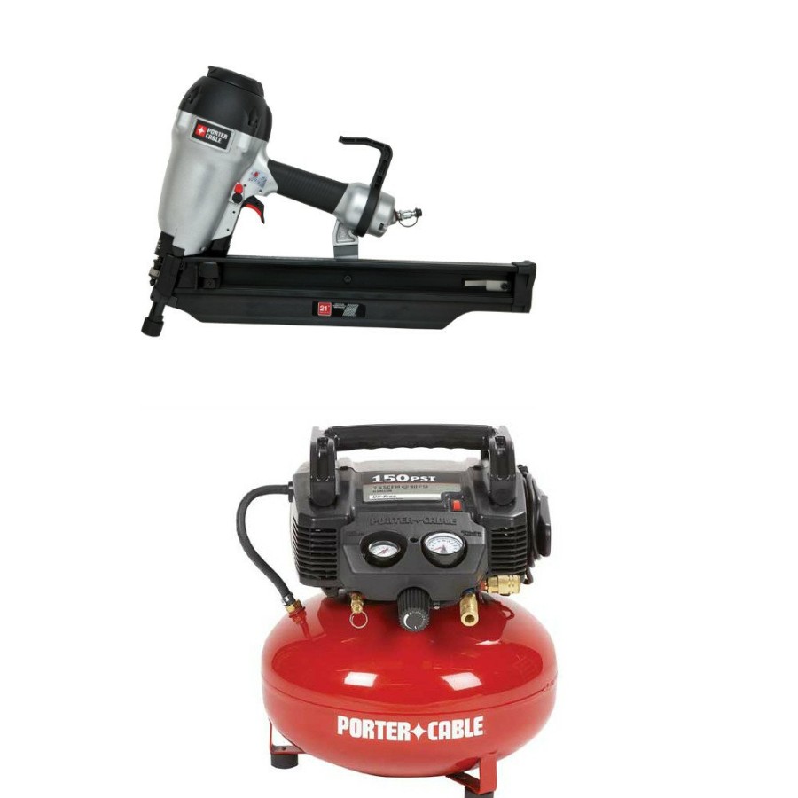 Air Tools And Equipment Porter-Cable Nail Guns | Factory Reconditioned Porter-Cable C2002R-Fr350Br-Bndl 22 Degree 3-1/2 In. Full Round Head Framing Nailer With Air Compressor