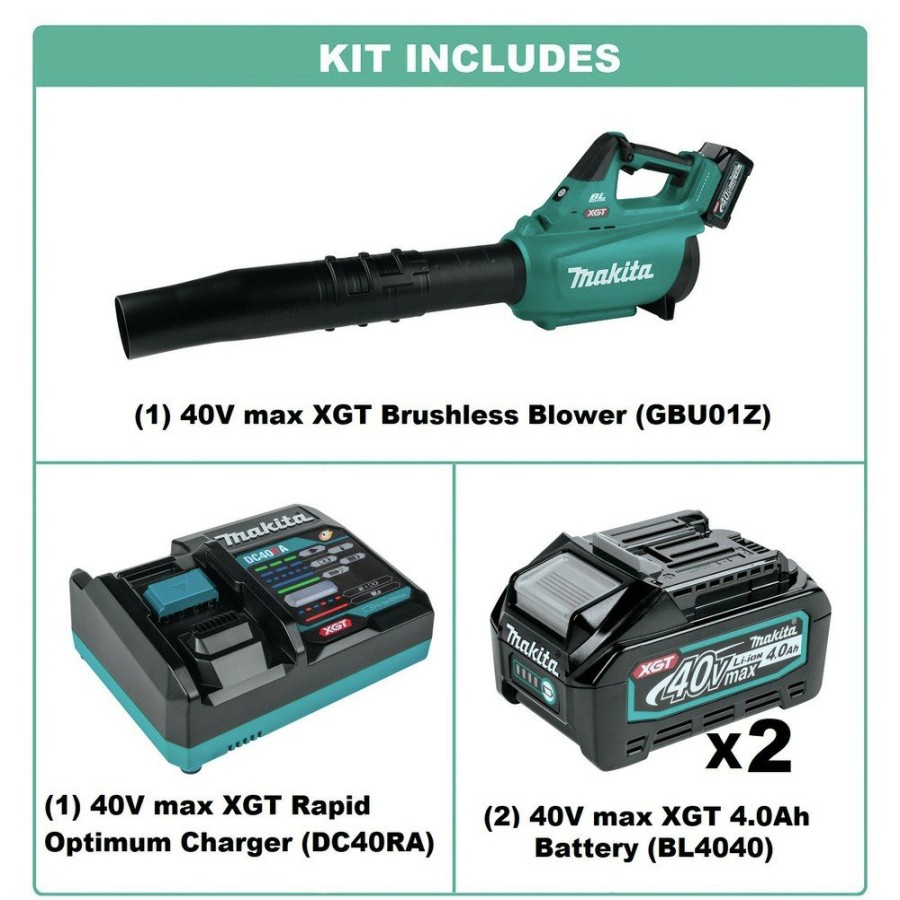 Outdoor Power Tools & Equipment Makita Handheld Blowers | Makita Gbu01M1-Bl4040-Bndl 40V Max Xgt Brushless Lithium-Ion Cordless Blower Kit With 2 Batteries Bundle (4 Ah)