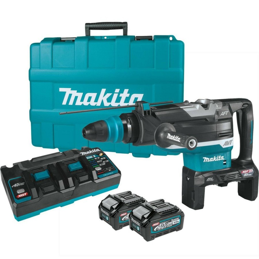 Power Tools Makita Rotary Hammers | Makita Grh06Pm 80V Max Xgt (40V Max X2) Brushless Lithium-Ion 2 In. Cordless Aft, Aws Capable Avt Rotary Hammer Kit With 2 Batteries (4 Ah)