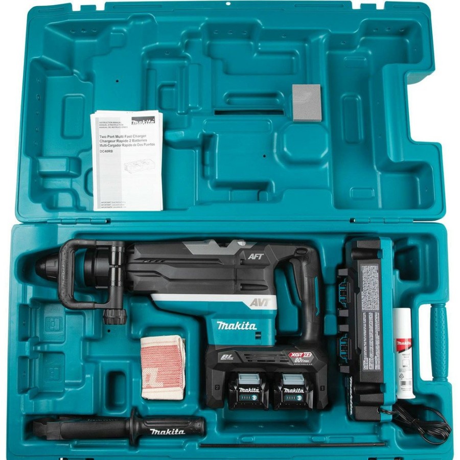 Power Tools Makita Rotary Hammers | Makita Grh06Pm 80V Max Xgt (40V Max X2) Brushless Lithium-Ion 2 In. Cordless Aft, Aws Capable Avt Rotary Hammer Kit With 2 Batteries (4 Ah)