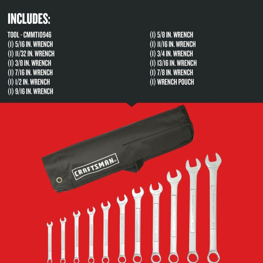 Hand Tools Craftsman Combination Wrenches | Craftsman Cmmt10946 11-Piece Sae Combination Wrench Set