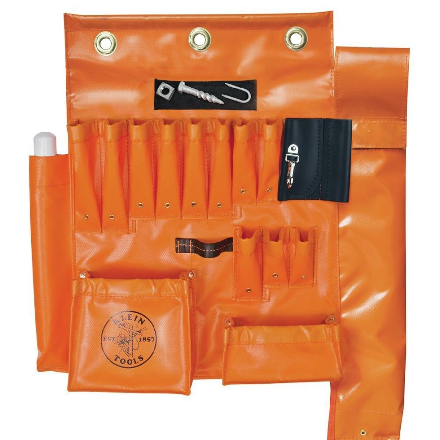 Tool Storage Klein Tools | Klein Tools 51829Mhs Aerial Apron With Hot Stick Pocket And Magnet - Orange