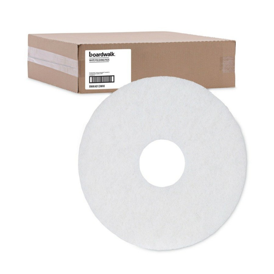 Facility Maintenance & Supplies Boardwalk Cleaning Tools | Boardwalk Bwk4012Whi 12 In. Diameter Polishing Floor Pads - White (5/Carton)