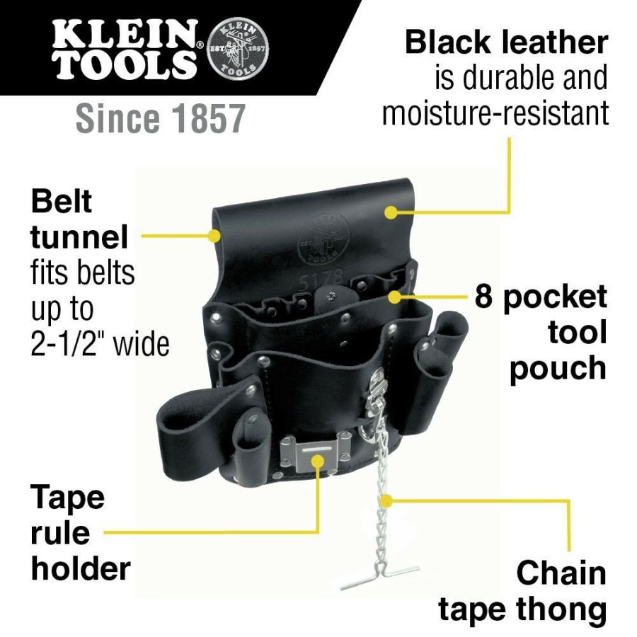 Tool Storage Klein Tools | Klein Tools 5178 8-Pocket Leather Tool Pouch