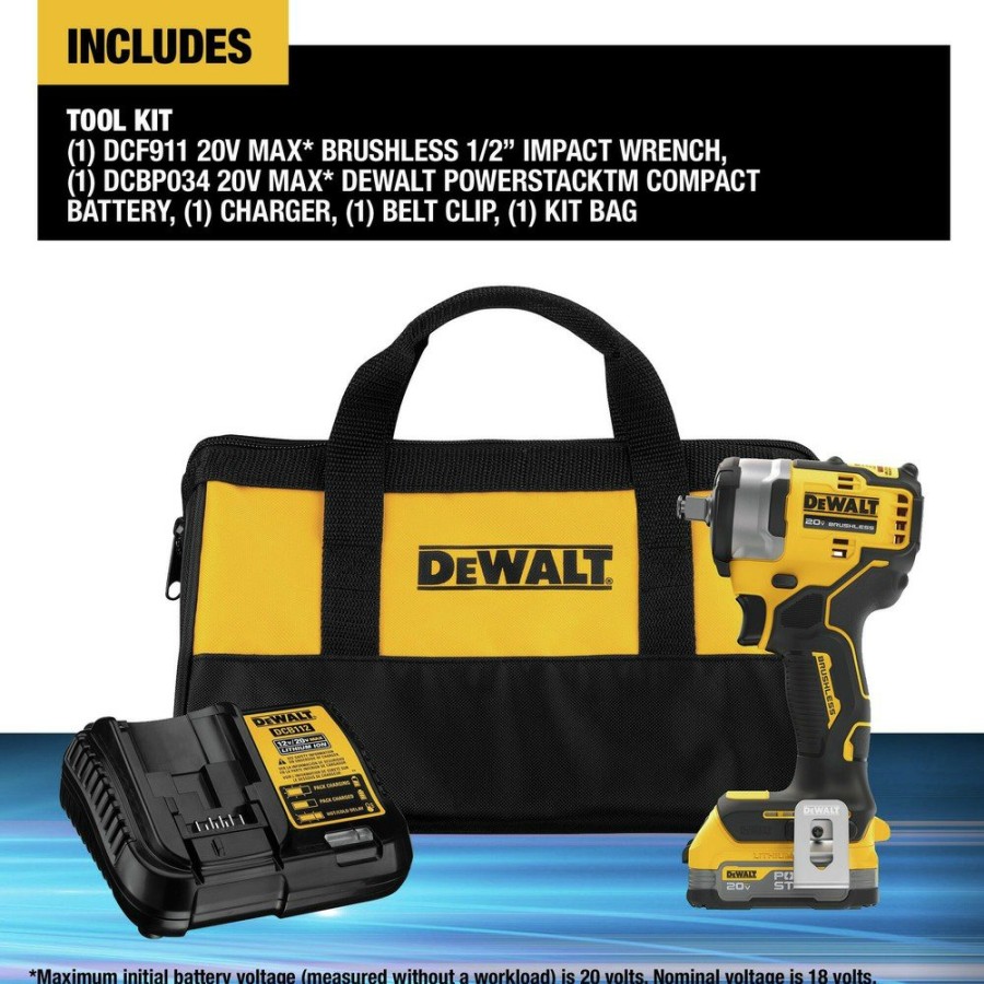 Power Tools Dewalt | Dewalt Dcf911E1 20V Max Brushless Lithium-Ion 1/2 In. Cordless Impact Wrench Kit (1.7 Ah)