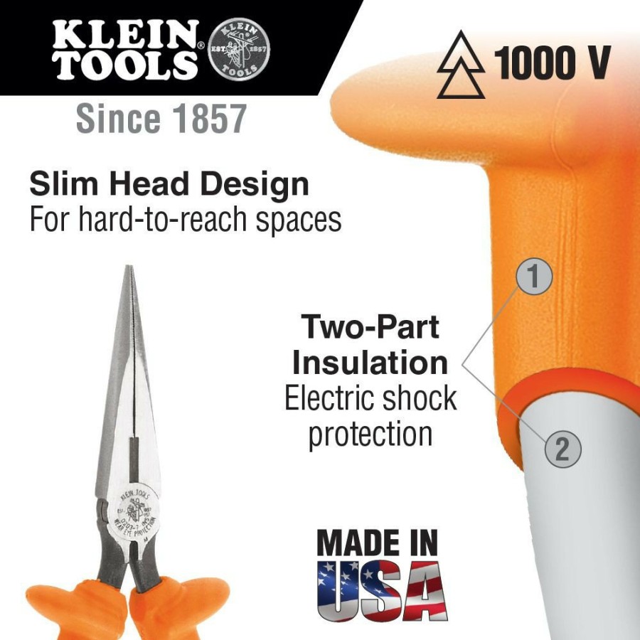 Hand Tools Klein Tools | Klein Tools D203-8-Ins 8 In. Insulated Long Nose Side-Cutter Pliers