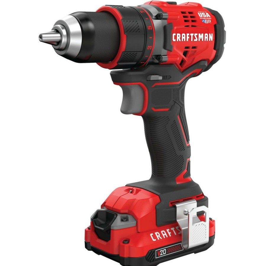 Power Tools Craftsman Drill Drivers | Craftsman Cmcd720D2 20V Max Brushless Lithium-Ion 1/2 In. Cordless Drill Driver Kit With 2 Batteries (2 Ah)