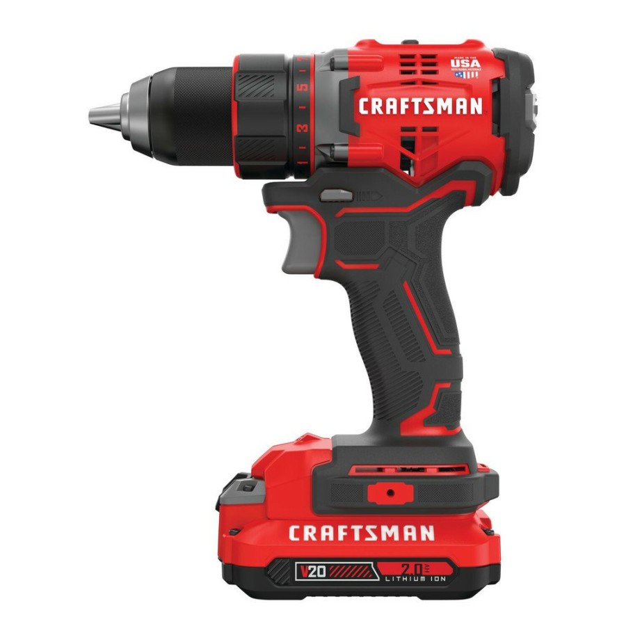 Power Tools Craftsman Drill Drivers | Craftsman Cmcd720D2 20V Max Brushless Lithium-Ion 1/2 In. Cordless Drill Driver Kit With 2 Batteries (2 Ah)