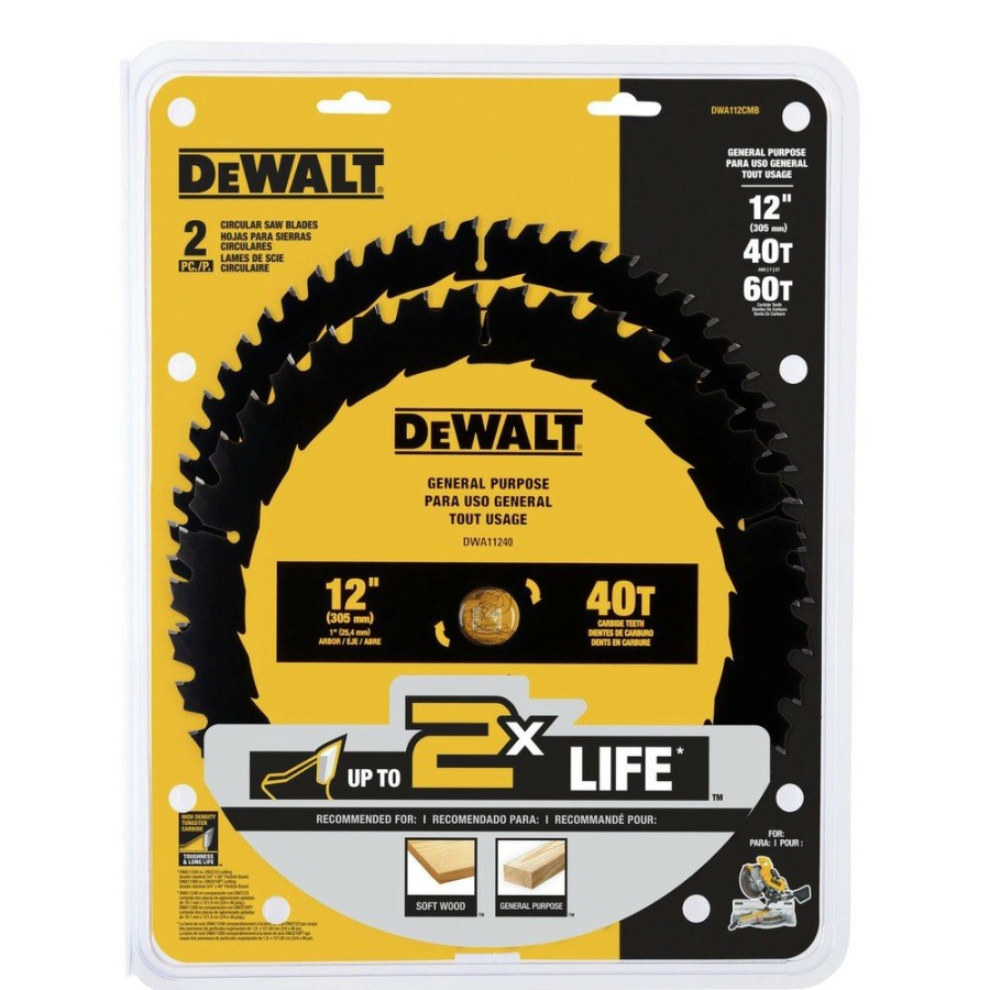 Power Tool Accessories Dewalt Circular Saw Blades | Dewalt Dwa112Cmb 40T/60T 12 In. Large Diameter Circular Saw Blades Combo Pack