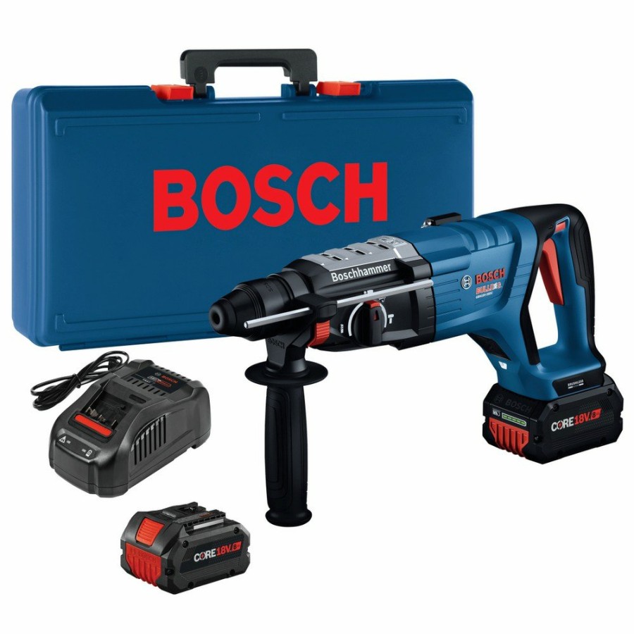 Power Tools Bosch Rotary Hammers | Bosch Gbh18V-28Dck24 18V Brushless Lithium-Ion Connected-Ready Sds-Plus Bulldog 1-1/8 In. Cordless Rotary Hammer Kit With 2 Batteries (8 Ah)