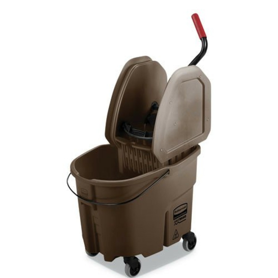 Facility Maintenance & Supplies Rubbermaid Commercial Cleaning Tools | Rubbermaid Commercial Fg757788Brn 35 Qt. Wavebrake 2.0 Down-Press Plastic Bucket/Wringer Combos - Brown