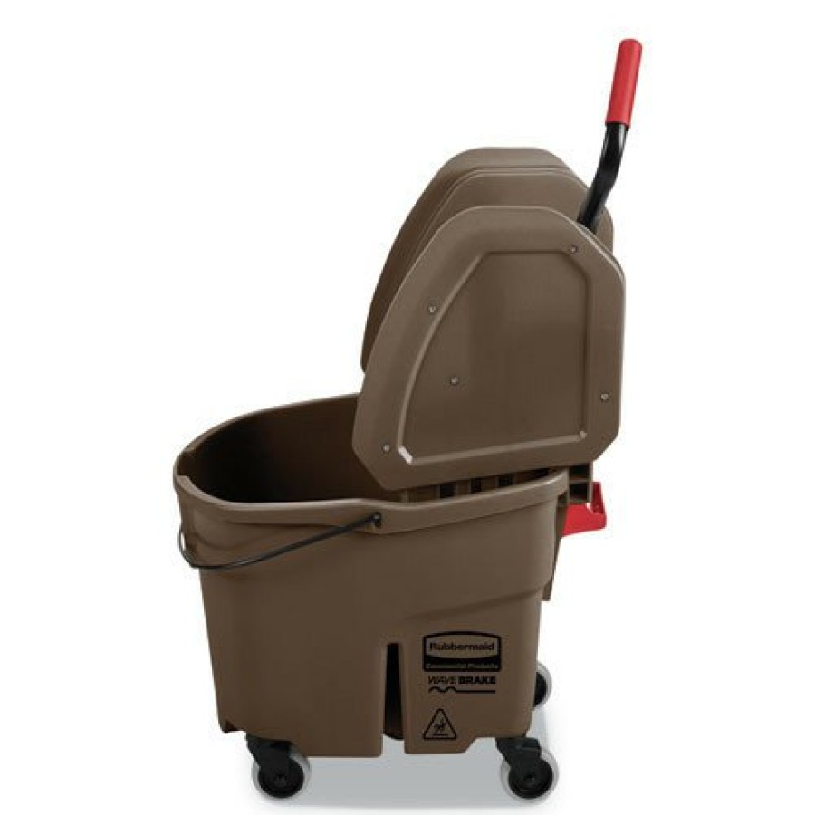 Facility Maintenance & Supplies Rubbermaid Commercial Cleaning Tools | Rubbermaid Commercial Fg757788Brn 35 Qt. Wavebrake 2.0 Down-Press Plastic Bucket/Wringer Combos - Brown