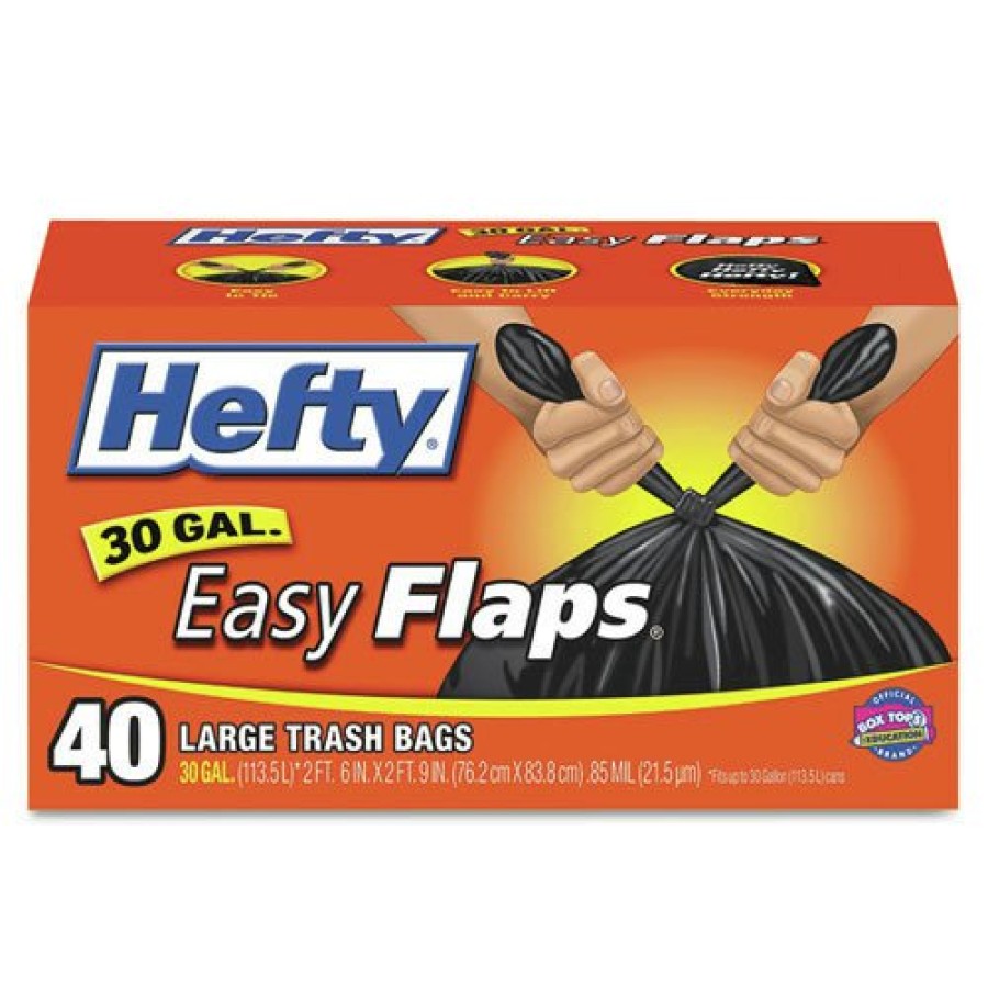 Facility Maintenance & Supplies Hefty | Hefty E27744 Easy Flaps 30 Gallon 0.85 Mil 30 In. X 33 In. Trash Bags - Black (40/Box, 6 Boxes/Carton)