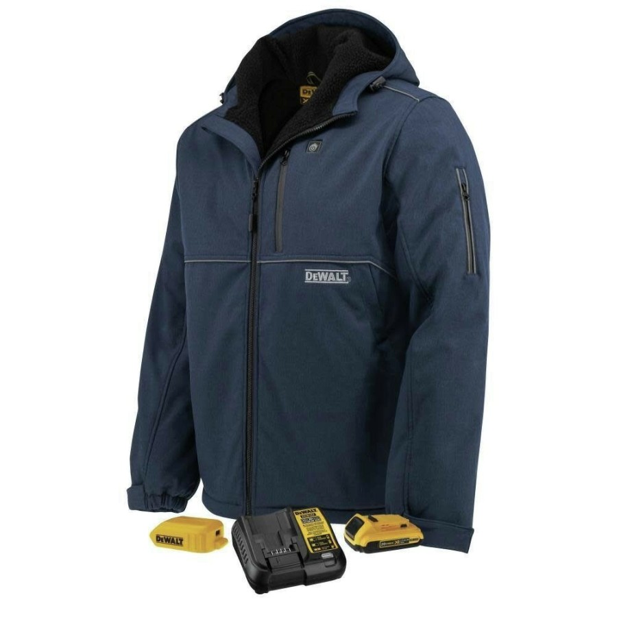 Clothing And Gear Dewalt Heated Jackets | Dewalt Dchj101D1-S Men'S Heated Soft Shell Jacket With Sherpa Lining Kitted - Small, Navy