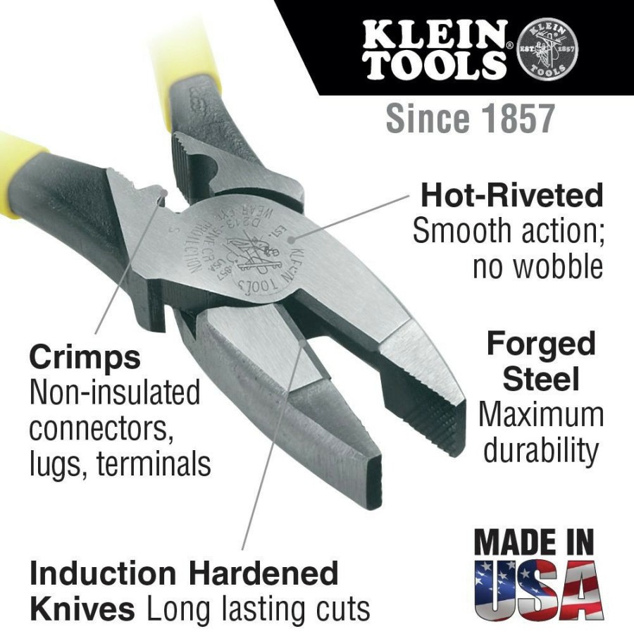 Hand Tools Klein Tools | Klein Tools J2000-9Necr Crimping 9 In. Lineman'S Pliers