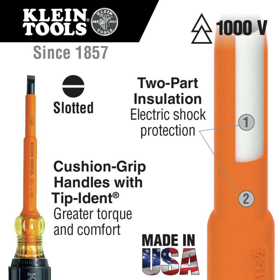 Hand Tools Klein Tools | Klein Tools 607-3-Ins Insulated 3/32 In. Cabinet Tip Screwdriver With 3 In. Shank