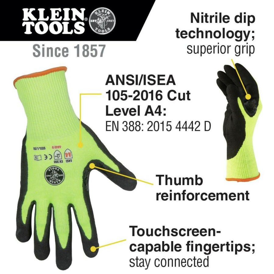 Safety Equipment Klein Tools | Klein Tools 60186 Cut Level 4 Touchscreen Work Gloves - Large (2-Pair)