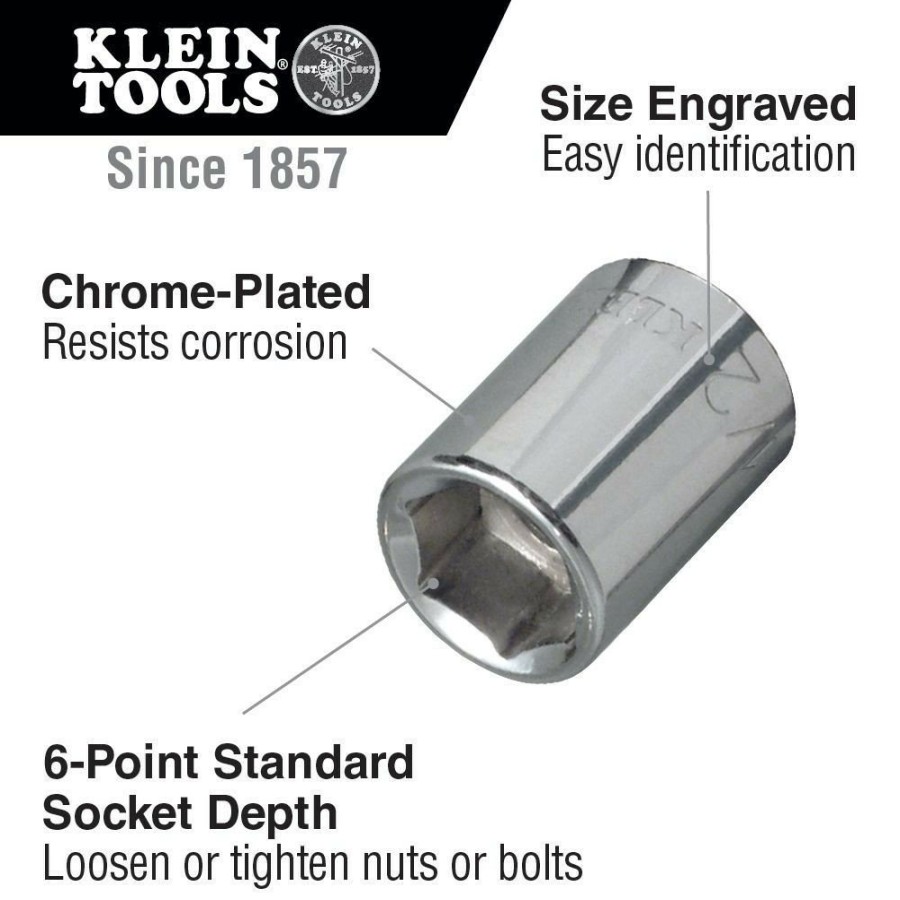 Power Tool Accessories Klein Tools Sockets | Klein Tools 65701 7/16 In. Standard 6-Point Socket 3/8 In. Drive