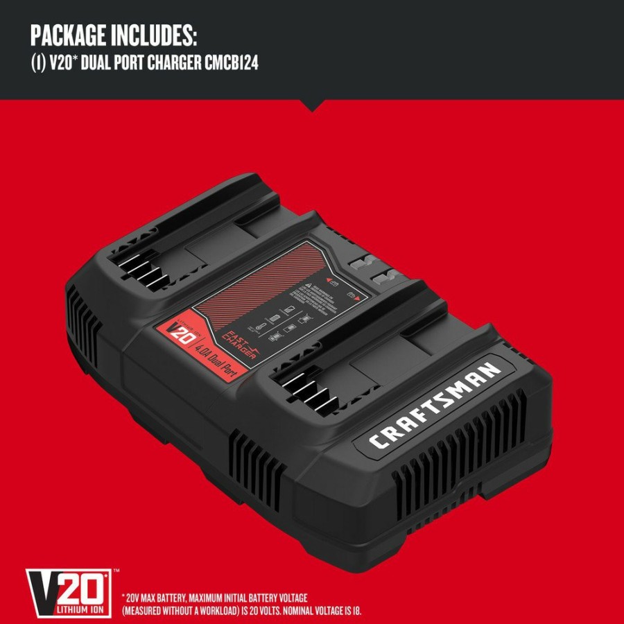 Batteries & Chargers Craftsman | Craftsman Cmcb124 20V Lithium-Ion Dual-Port Charger