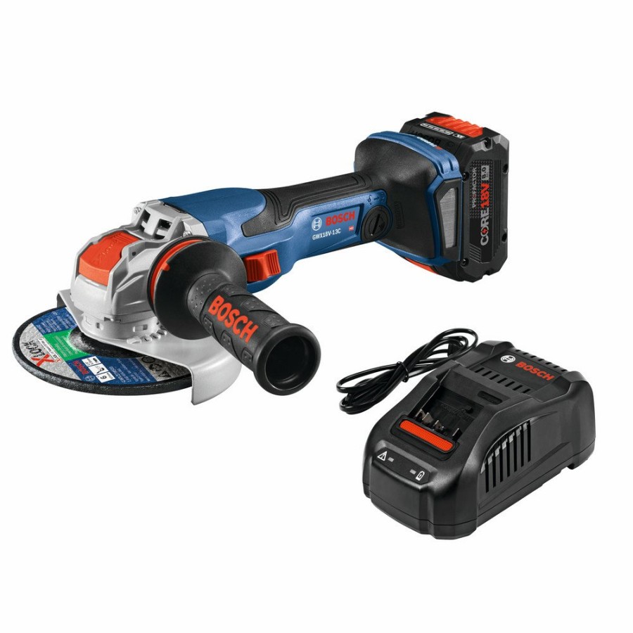 Power Tools Bosch Angle Grinders | Bosch Gwx18V-13Cb14 18V Profactor X-Lock Brushless Lithium-Ion 5 - 6 In. Cordless Angle Grinder Kit With Slide Switch (8 Ah)