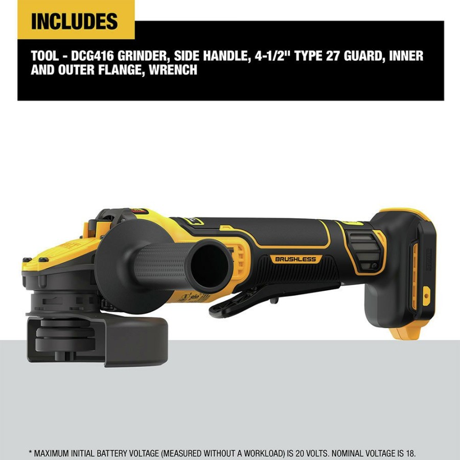 Power Tools Dewalt Angle Grinders | Dewalt Dcg416B 20V Max Brushless Lithium-Ion 4-1/2 In. - 5 In. Cordless Paddle Switch Angle Grinder With Flexvolt Advantage (Tool Only)