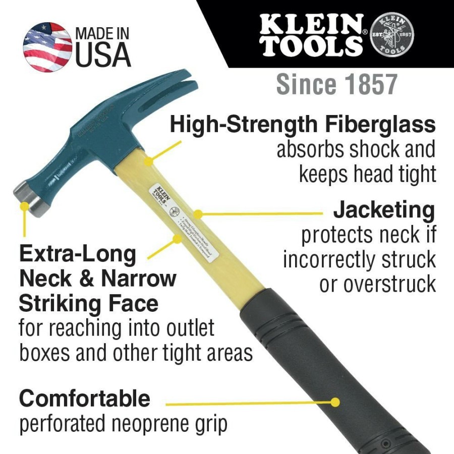 Hand Tools Klein Tools Claw Hammers | Klein Tools 807-18 Electrician'S Straight-Claw Hammer