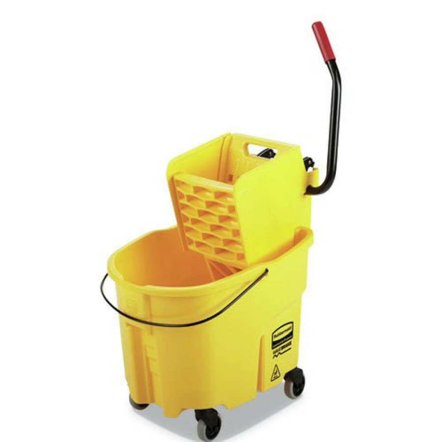 Facility Maintenance & Supplies Rubbermaid Commercial Cleaning Tools | Rubbermaid Commercial Fg758088Yel 35 Qt. Wavebrake 2.0 Side-Press Plastic Bucket/Wringer Combos - Yellow