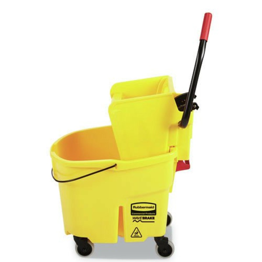 Facility Maintenance & Supplies Rubbermaid Commercial Cleaning Tools | Rubbermaid Commercial Fg758088Yel 35 Qt. Wavebrake 2.0 Side-Press Plastic Bucket/Wringer Combos - Yellow