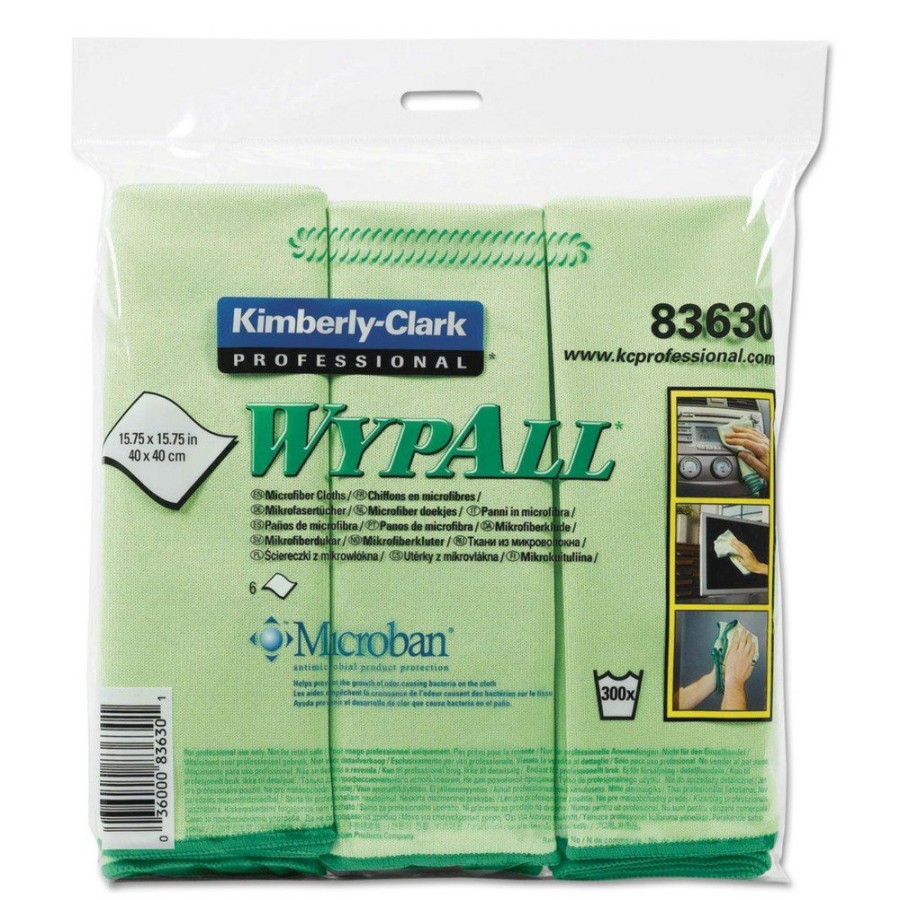 Facility Maintenance & Supplies WypAll Cleaning Tools | Wypall 83630 15.75 In. X 15.75 In. Reusable Microfiber Cloths - Green (6/Pack)