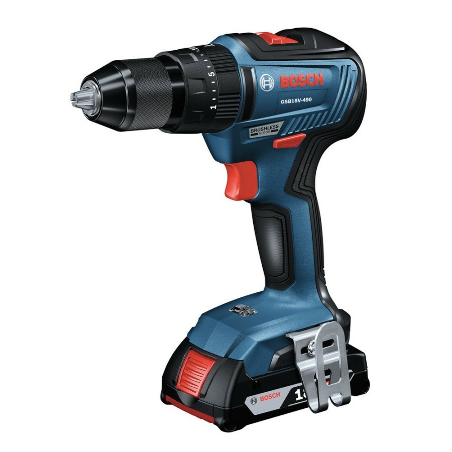 Power Tools Bosch Drill Drivers | Factory Reconditioned Bosch Gsb18V-490B12-Rt 18V Ec Brushless Lithium-Ion 1/2 In. Cordless Hammer Drill Driver Kit (2 Ah)