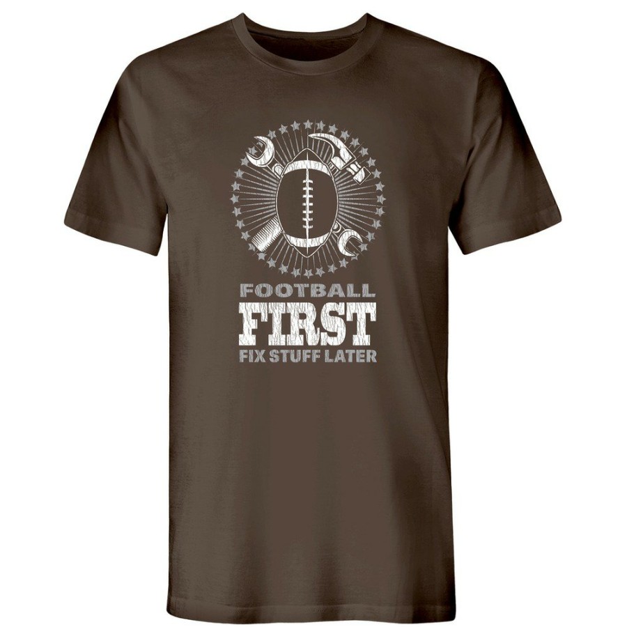 Clothing And Gear Buzz Saw | Buzz Saw Pr123395S "Football First Fix Stuff Later" Premium Cotton Tee Shirt - Small, Brown