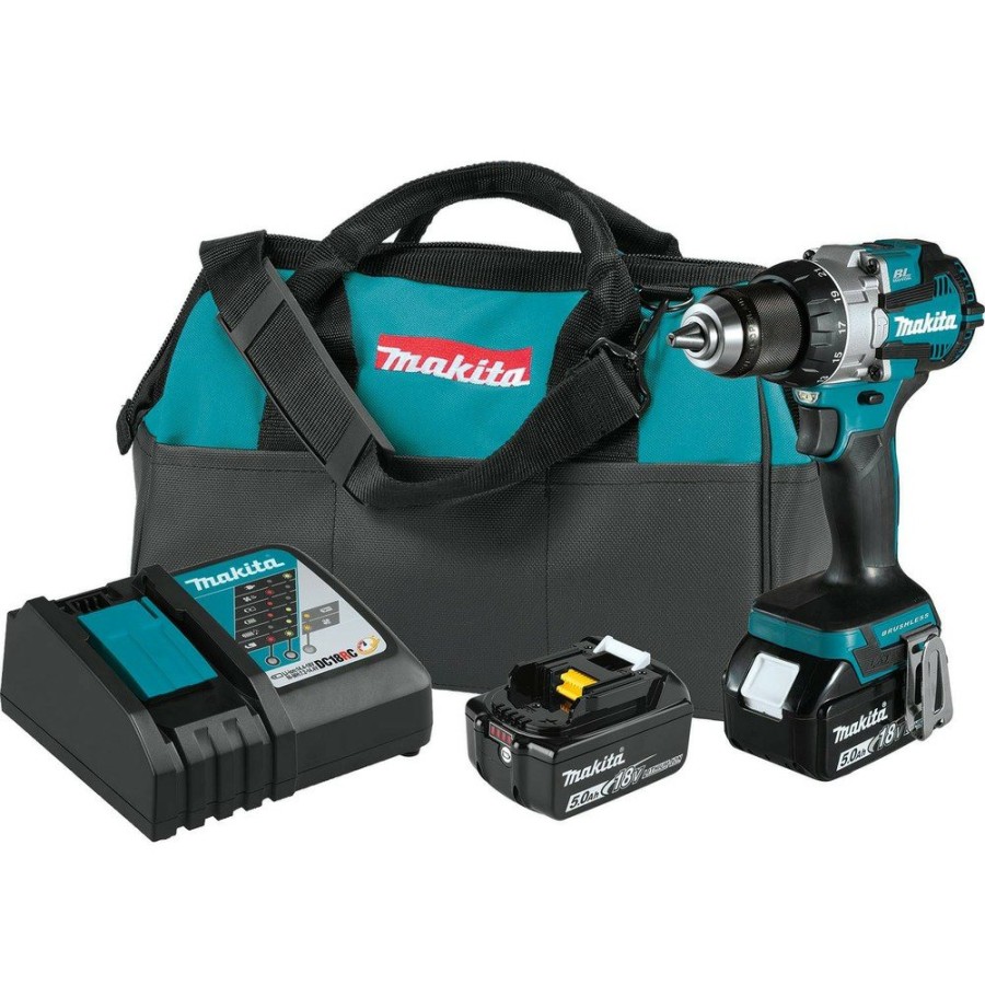 Power Tools Makita Hammer Drills | Makita Xph16T 18V Lxt Brushless Lithium-Ion 1/2 In. Cordless Compact Hammer Drill Driver Kit With 2 Batteries (5 Ah)