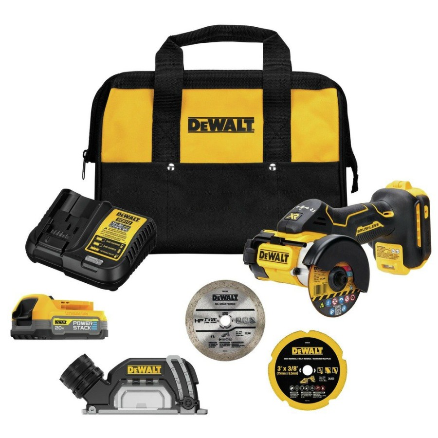 Power Tools Dewalt Cut Off Grinders | Dewalt Dcs438E1 20V Max Xr Brushless Lithium-Ion 3 In. Cordless Cut-Off Tool Kit With Powerstack Compact Battery (1.7 Ah)