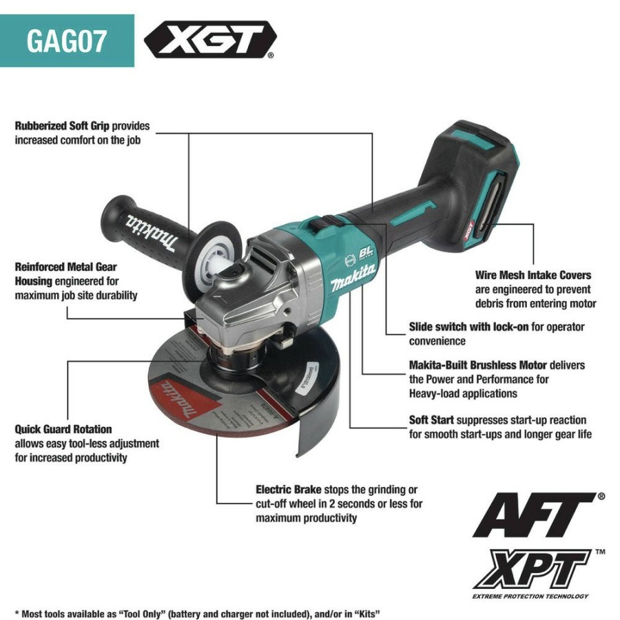 Power Tools Makita Angle Grinders | Makita Gag07Z 40V Max Xgt Brushless Lithium-Ion 6 In. Cordless Angle Grinder With Electric Brake (Tool Only)