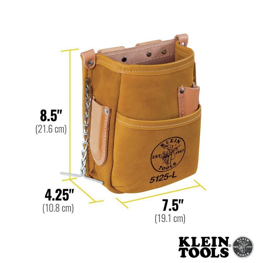 Tool Storage Klein Tools | Klein Tools 5125L 5-Pocket Leather Tool Pouch With Chain Tape Thong