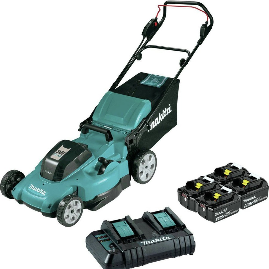 Outdoor Power Tools & Equipment Makita | Makita Xml10Ct1 18V X2 (36V) Lxt Lithium-Ion 21 In. Cordless Lawn Mower Kit With 4 Batteries (5 Ah)