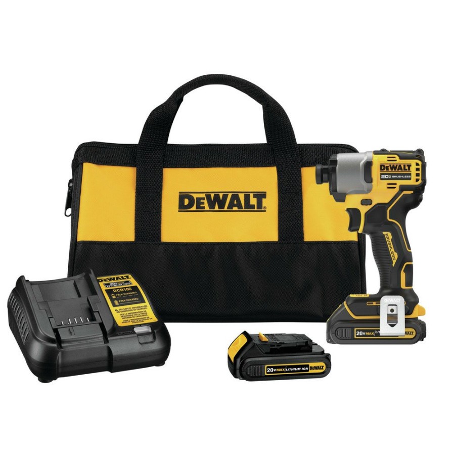 Power Tools Dewalt Impact Drivers | Dewalt Dcf840C2 20V Max Brushless Lithium-Ion 1/4 In. Cordless Impact Driver Kit With 2 Batteries (1.5 Ah)