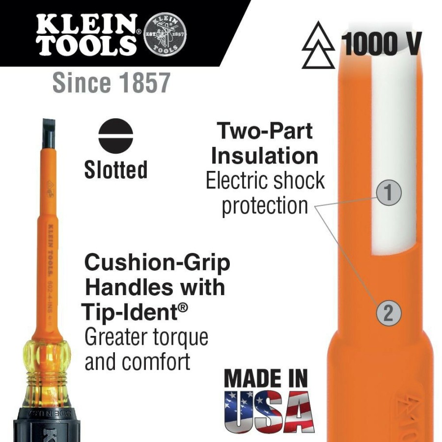 Hand Tools Klein Tools | Klein Tools 602-8-Ins 3/8 In. Cabinet 8 In. Insulated Screwdriver