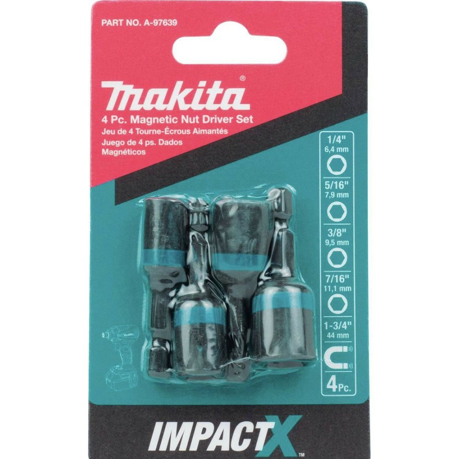 Power Tool Accessories Makita Bits And Bit Sets | Makita A-97639 Makita Impactx 4 Piece 1-3/4 In. Magnetic Nut Driver Set